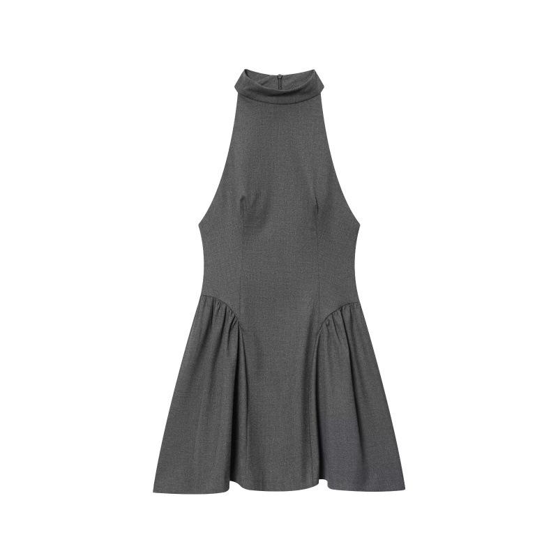 BSK&TRAF Women s Sleeveless Pleated Halter Neck Dress - Autumn 2025 Collection Extra Small серый