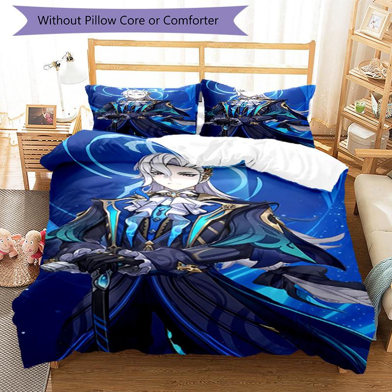 3pcs Genshin Impact Bedding Set Duvet Cover Closure Includes 1 Duvet Cover & 2 Pillowcases, Soft and Comfortable for All Seasons.