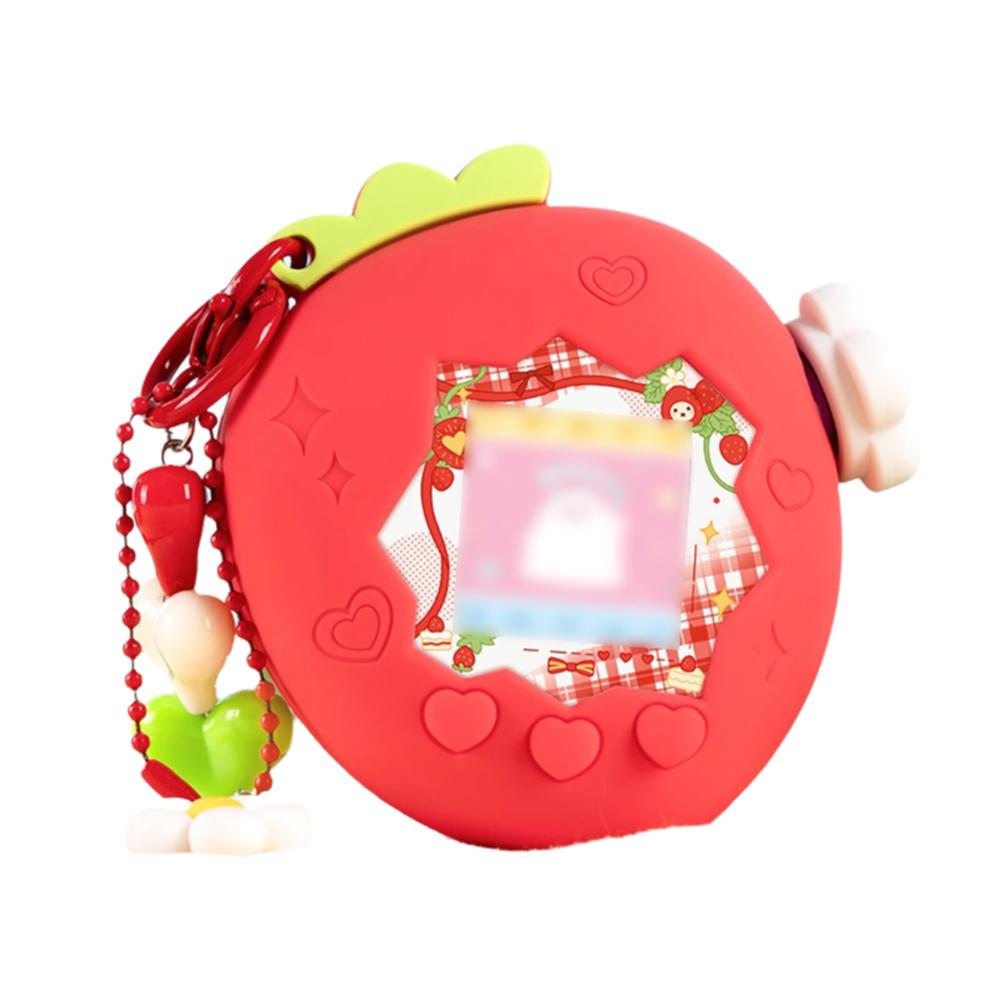 Silicone Protective Cover with Panel Paper Pendant Red Pink Strawberry Decorative Cover Knob Cover for Tamagotchi Paradise