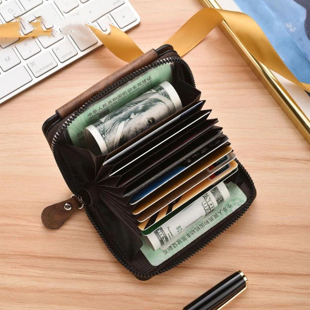 Zipper Men Card Holder Solid Color Business Clutch Bag Fashion Three Fold Wallet  Travel