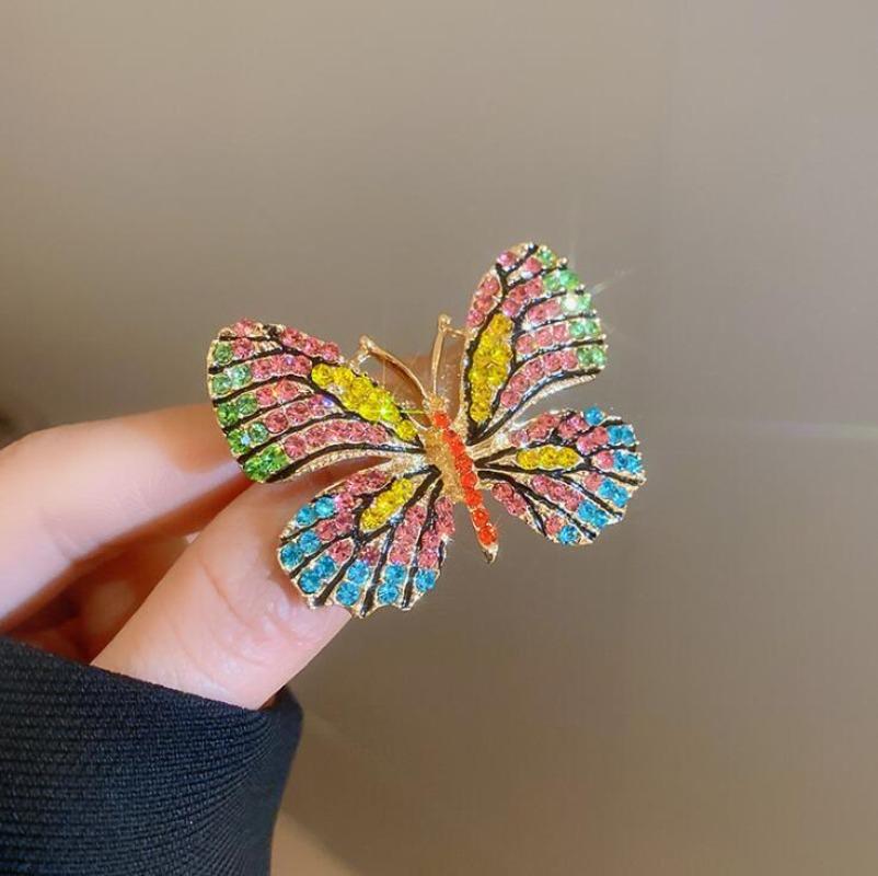Vintage Mehrfarbige Schmetterlingsbroschen für Damen Metalllegierung Kristall Insekt Bunte Emaille-Pins Party Geburtstag Schmuck