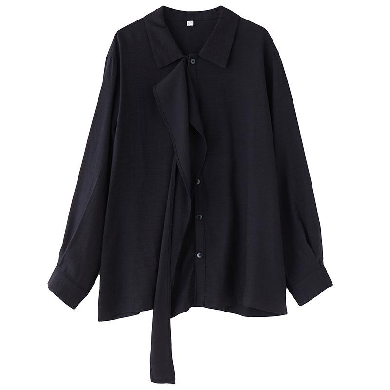 Spring Dark Style Niche Design: Loose Lapel Sashes Shirt & Wide Leg Pants Set