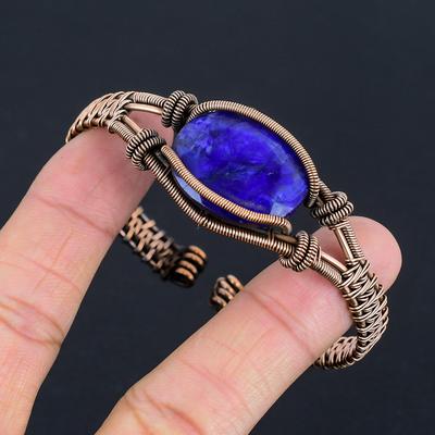 Bracciale Zaffiro Blu, Bracciale Fatto a Mano con Pietre Dure, Gioiello Antico Avvolto con Filo di Rame 999, Per Regalo di Fidanzamento