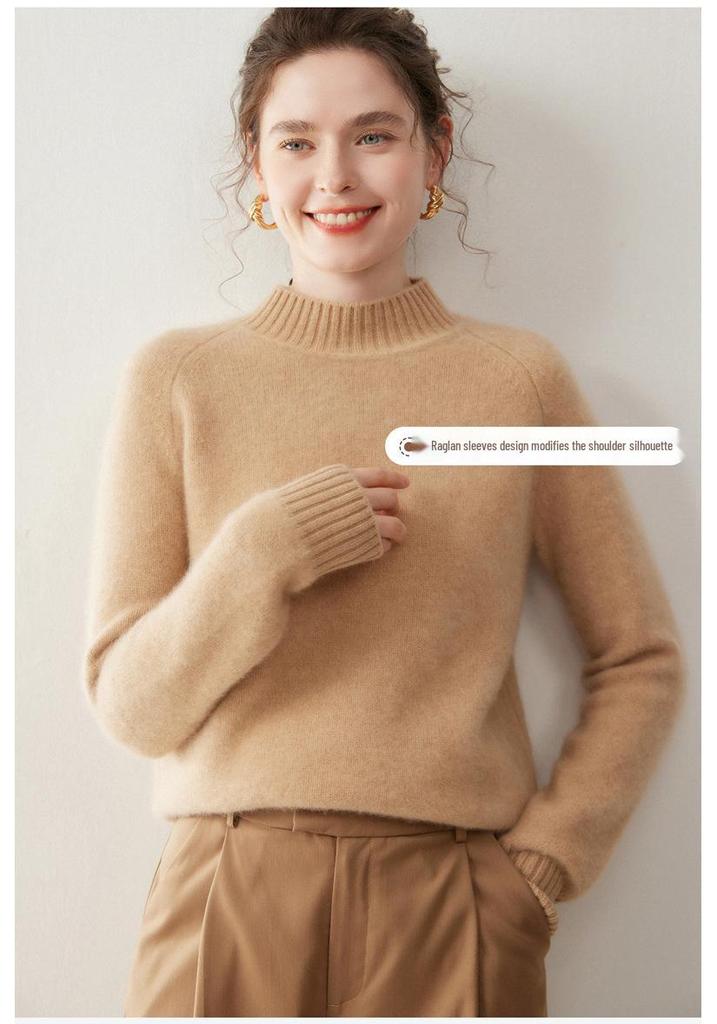 Women's Three-Ply Half-High Neck Cashmere Sweater - Versatile Autumn/Winter Knit Top