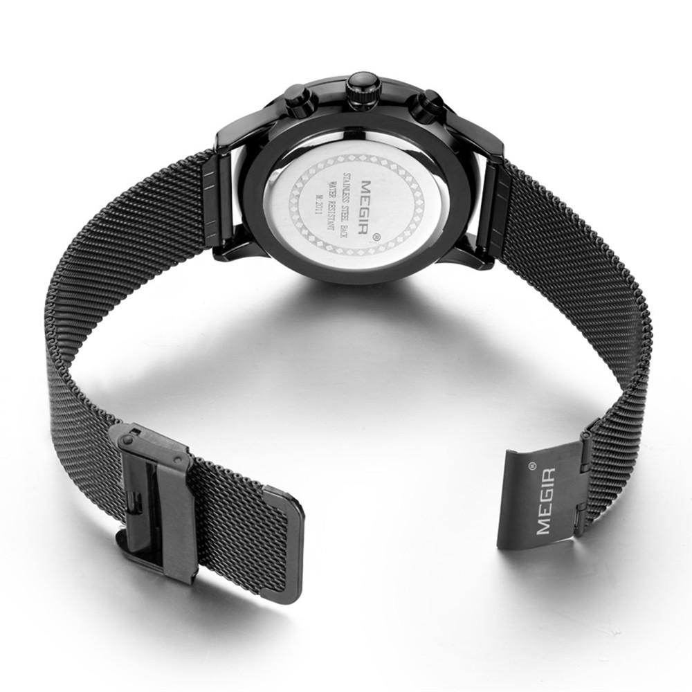 Megir Men Watches Mesh Stainless Steel Quartz Chronograph Watch Clock Relogio Masculino for Male Students Relogios