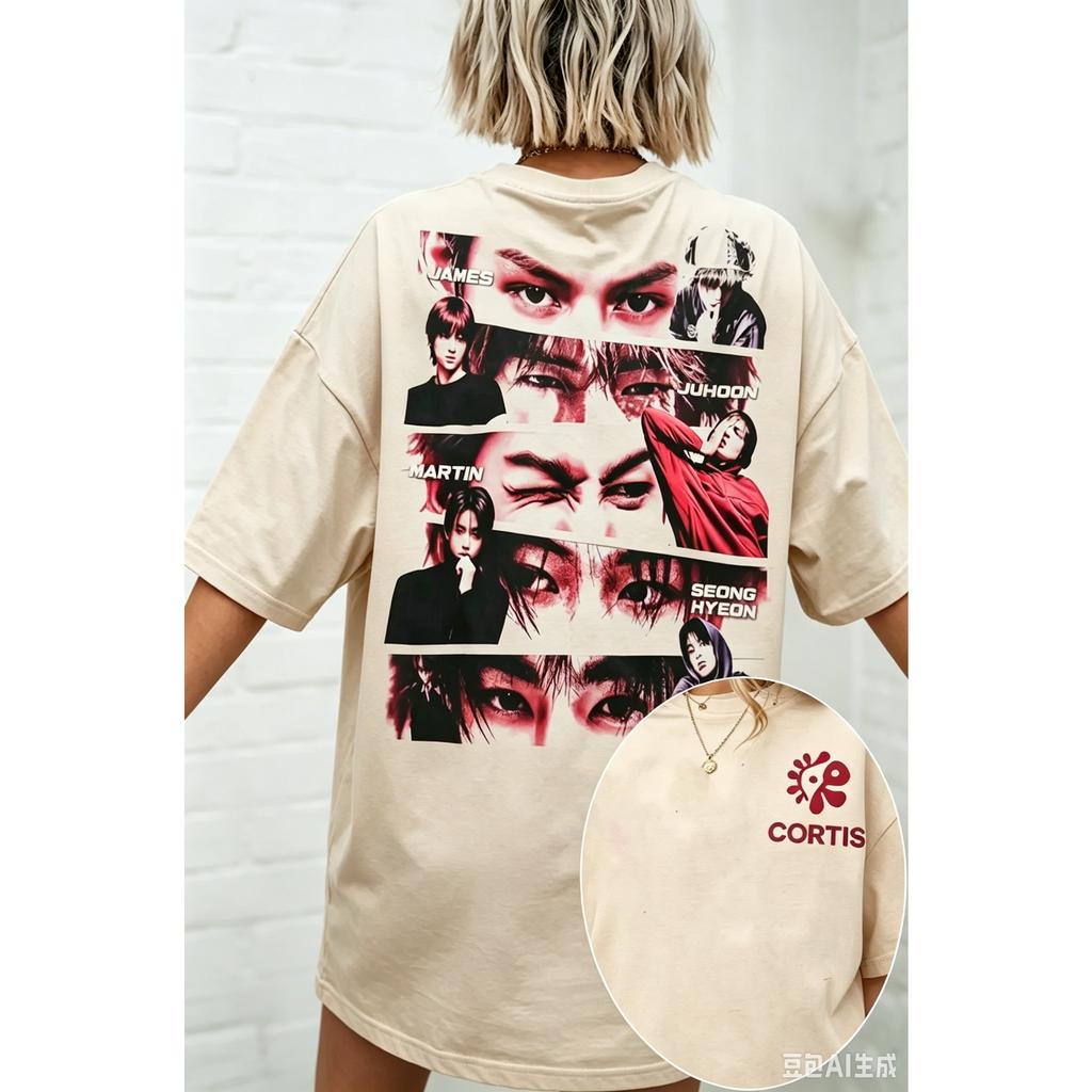 Kpop Jongensgroep Cortis T-shirt Gezichtsafdrukken van Leden T-shirt Mannen Vrouwen Oversized Streetwear Korte Mouwen Harajuku Hoge Kwaliteit Vrouwelijke Mannen Kleding