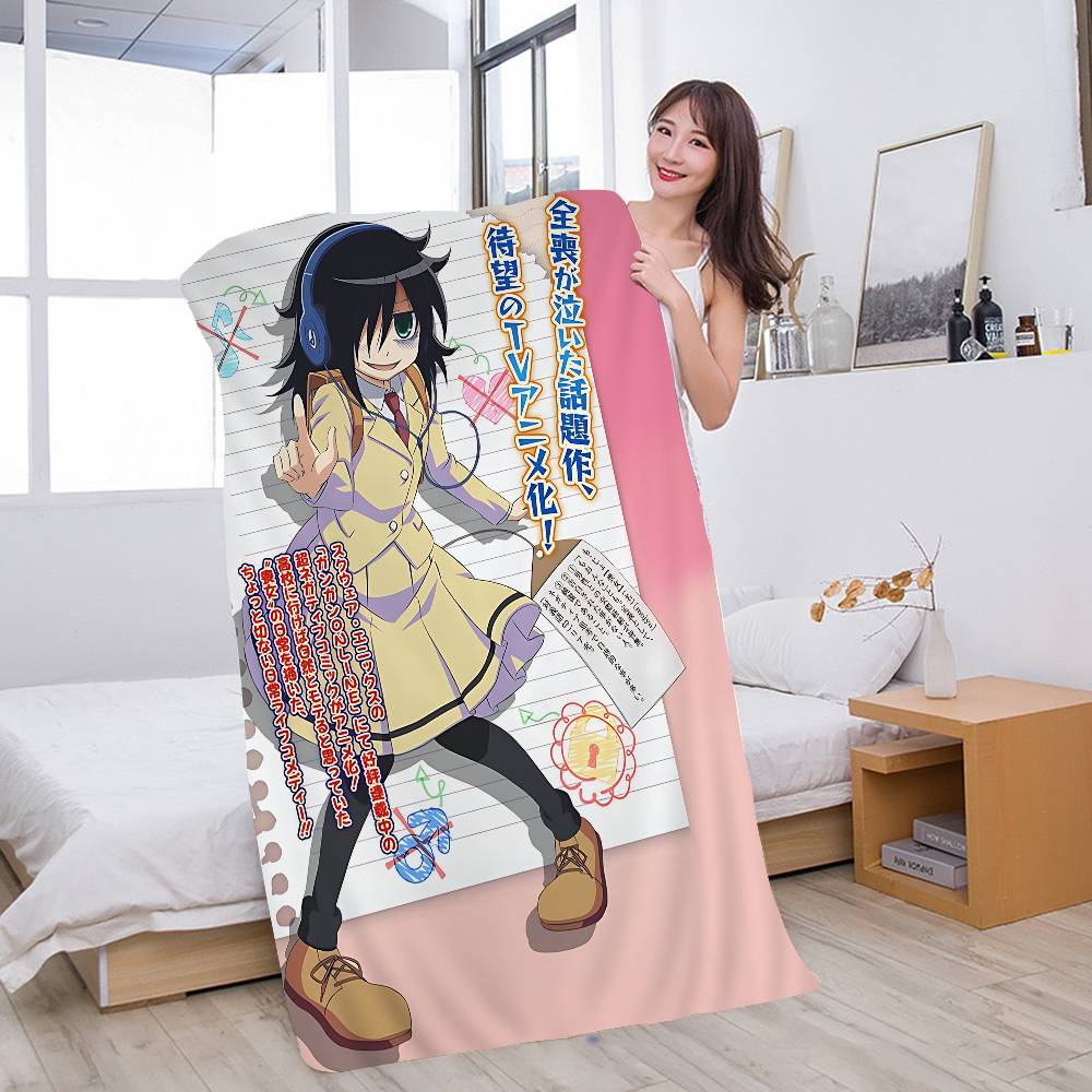 Anime Watamote Kuroki Tomoko Anime Beach Swimming Towel Soft Absorbent Washcloth Children's Gifts For Kids Travel Camping Gym