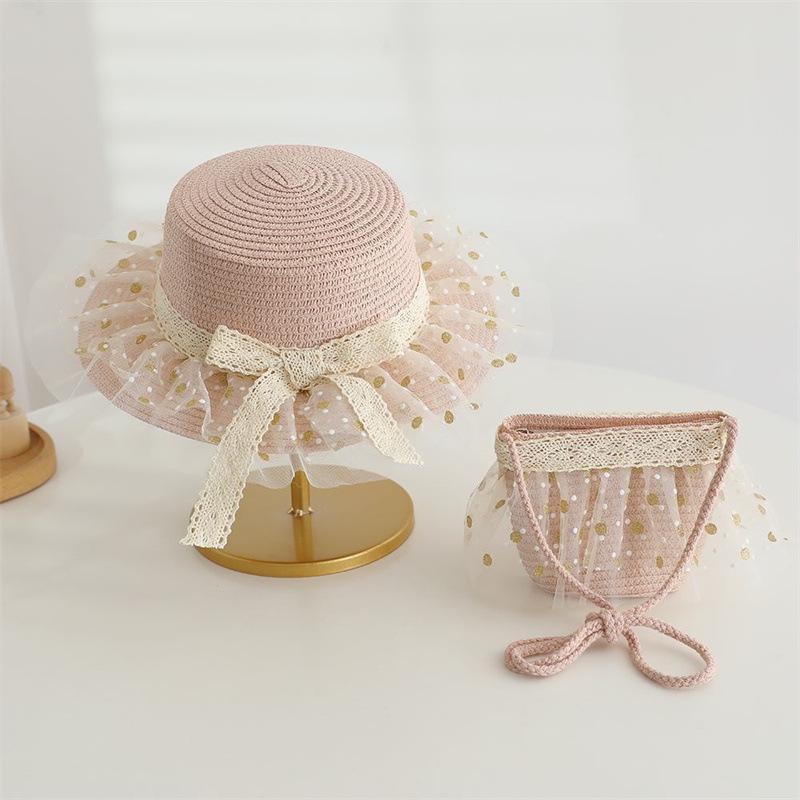 

Дівчачий солом яний сонцезахисний капелюх на шнурівці та набір сумок Kids Set (Hat + Bag)