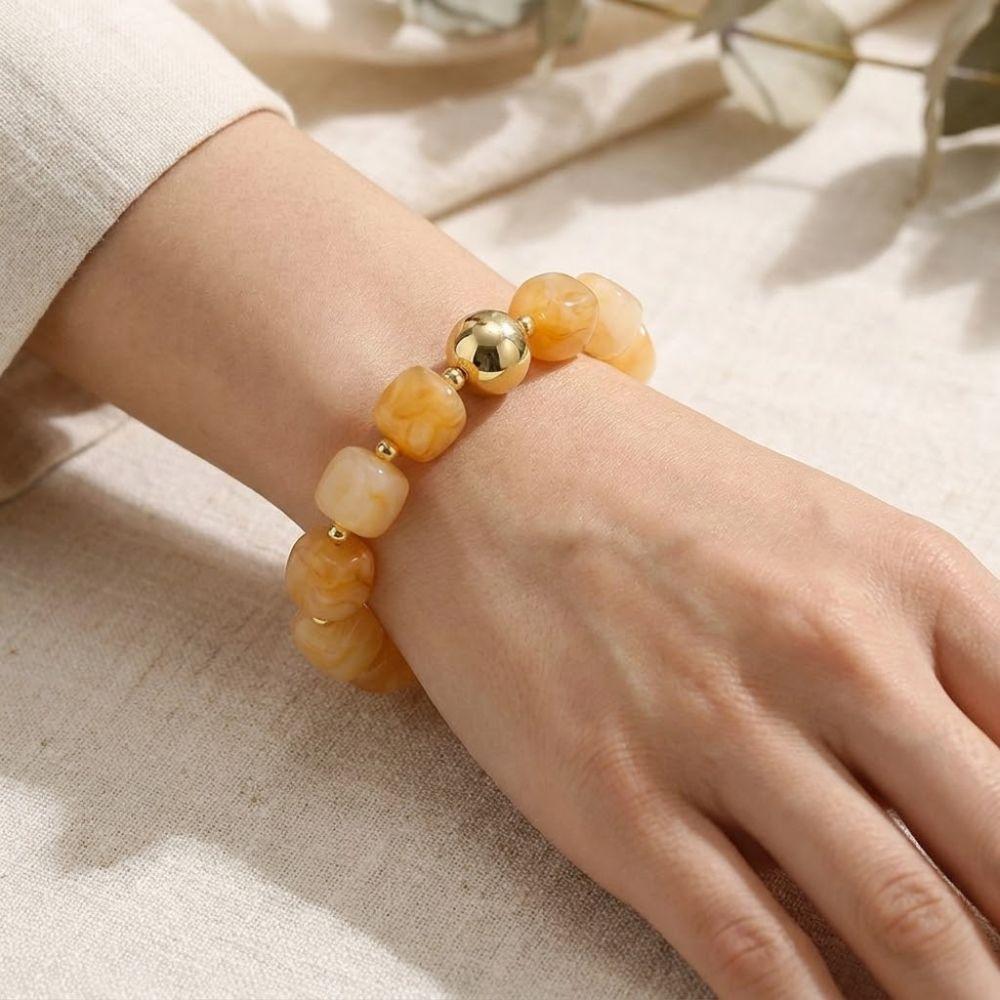 Acrylic Elastic Geometric Bracelet Resin Stack Hand Chain Trendy Square Beads Bracelet Daily