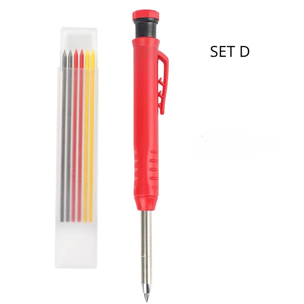 Solid Carpenter Pencil Set Woodworking Tools Mechanical Pencil 3 Colors Refill Construction Job Tools Carpentry Marking Scriber