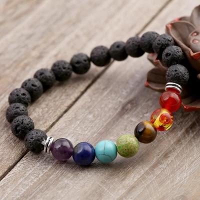 Bracelet - Euro-American - Vesuvianite - 18cm - Unisex - 7 Chakra Charm Beads