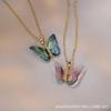 Women Micro Inlaid Zircon Gradient Color Butterfly Titanium Steel Clavicle Pendant Necklace
