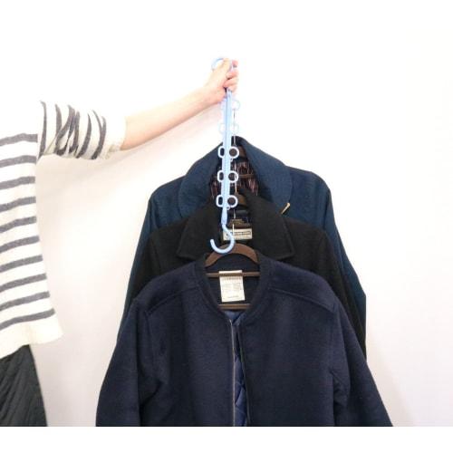 Sawafuji Clothes Drying Rack with 2 Hanger Holders, Light Blue, 335mm Wide, Set of 2, Hanger Hooks, Vertical Clothes Drying Pole, HH-02