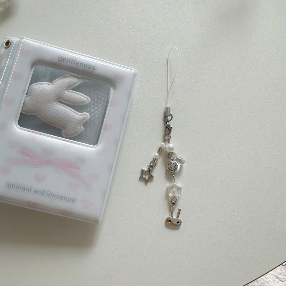 Hanging Rope Y2k Cell Phone Chain Sweet Girl Beaded Keychain Cyber Bunny Phone Charm  Bag Charm