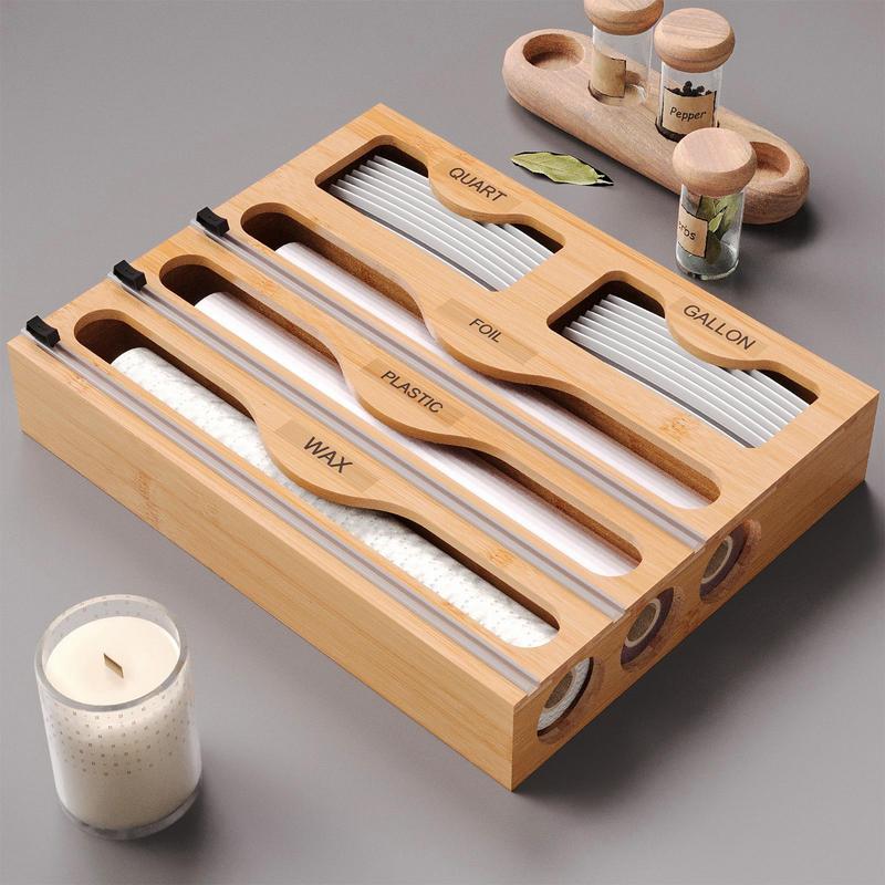 

Диспенсер для кухонной пленки с резаком для фольги и пищевой пленки, деревянный держатель для резки свежих пакетов, органайзеры для мусорных мешков и пластиковых пакетов United States