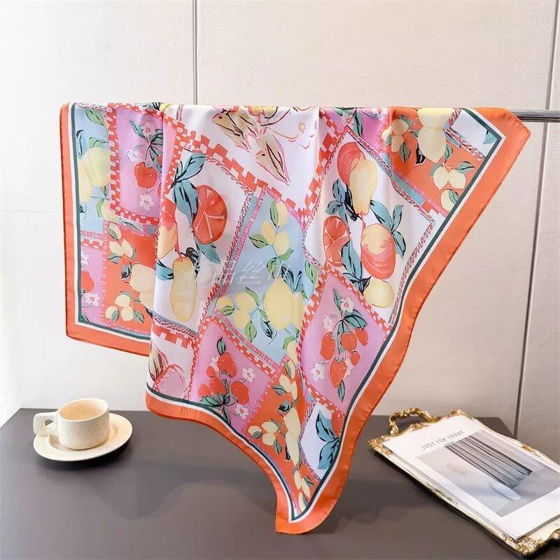 68Cm Pink Daisy Printed Scarf Women'S Autumn And Winter Polyester Fiber Scarf Versatile Warm Sun Protection Headscarf Neck Shawl