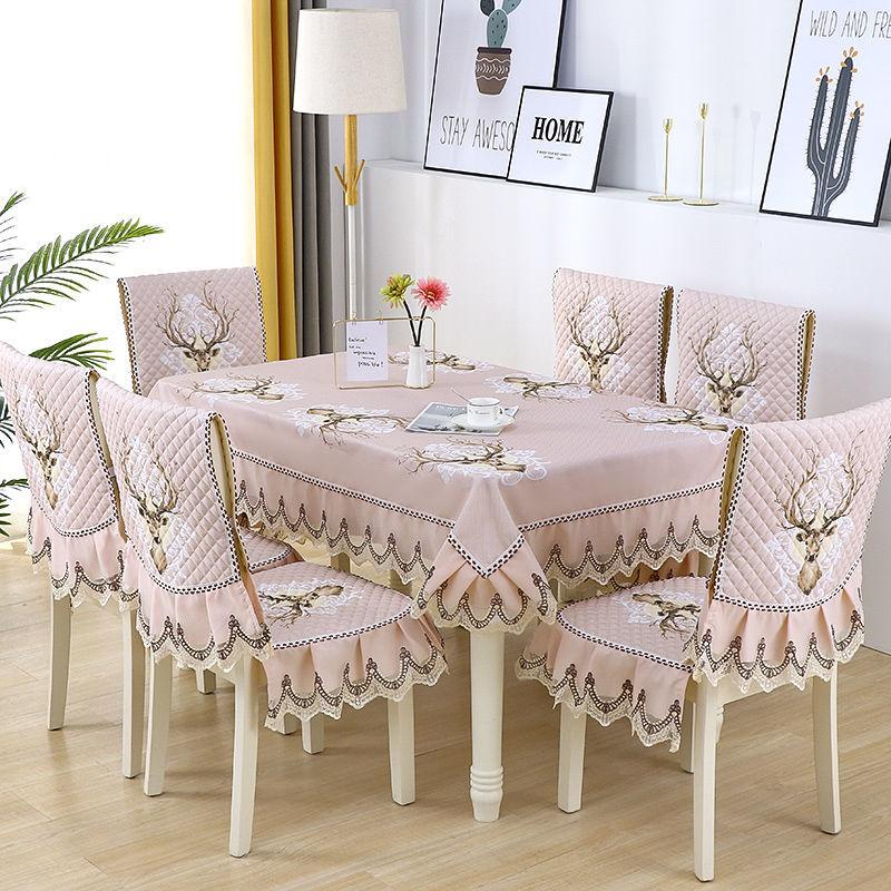 Chinese Style Chair Cover Dining Table Cloth Thick Anti Slip Chair Cushion with Lace Skirt Simple Printed Tablecloth Home Decor