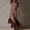 Abito Camicia Cowboy Western da Donna con Design Avvolgente Plissettato, Abito Maxi Fluido con Spacco Alto e Orlo Arricciato, Abito a Maniche Lunghe