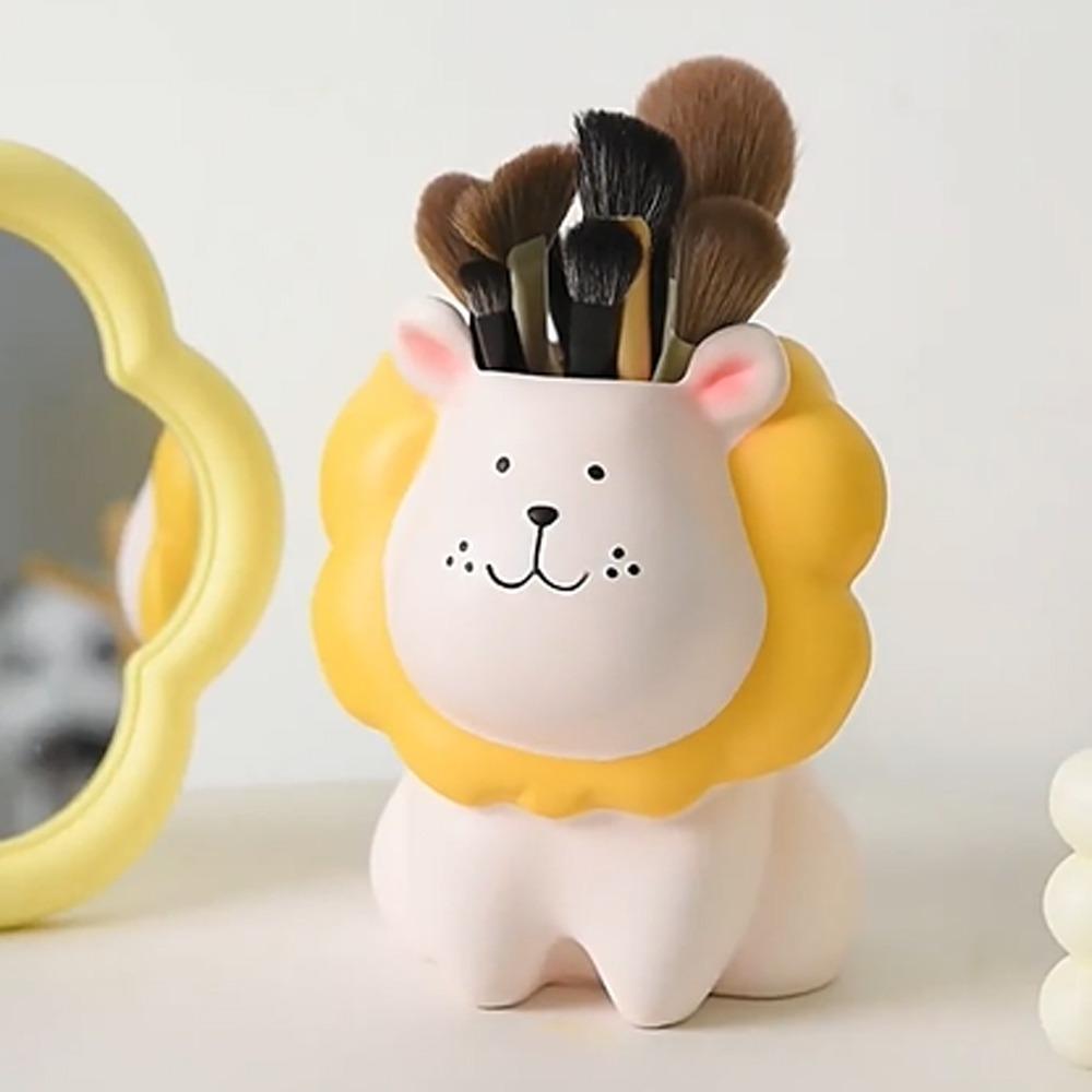 Cream Style Cartoon Pen Holder Little Lion Stationery Organizer Pencil Storage Box  Student