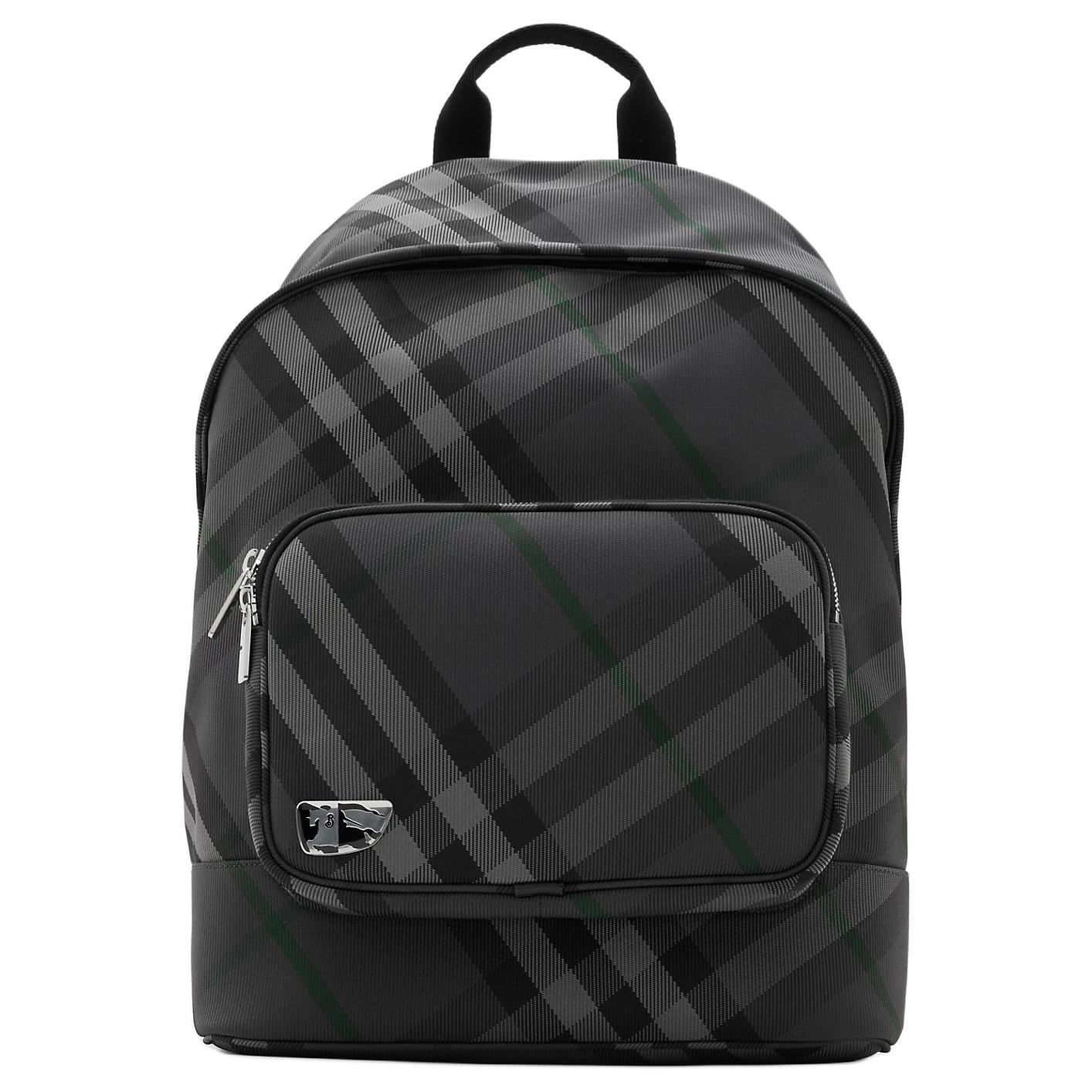 

Burberry Black Check Canvas Backpack With Silver Hardware For Daily Use Shopping Bag Set(Basic Set+Shopping Bag)
