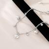 925 Silve Love Heart Anklet for Women Zircon Bead Chain Tassels Sweet Adjustable Jewelry Gift