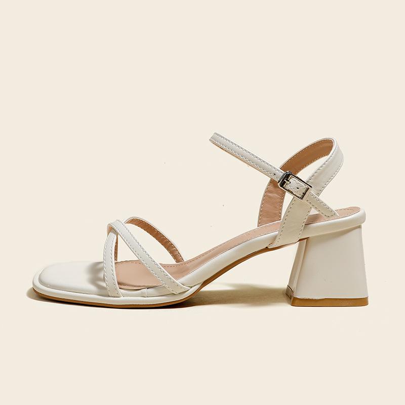 Women s Cross Strap Chunky Heel Open Toe Backless Sandals - New Summer Arrival 39 бежевый