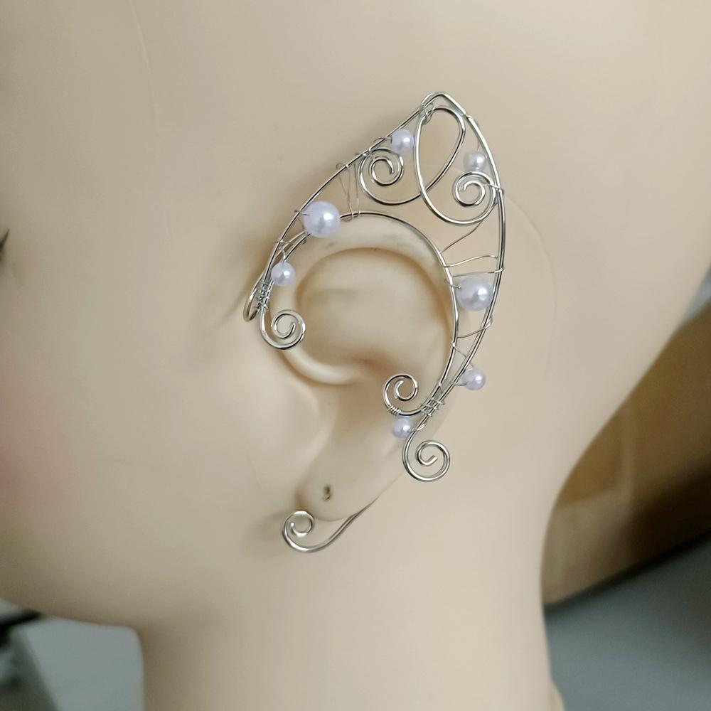 Bellissimo Elegante Ear Cuff da Elfo Fatato Vintage Foglia Fiore Filo di Alluminio Intrecciato Senza Foro Clip-On Orecchini Gioielli Cosplay da Donna