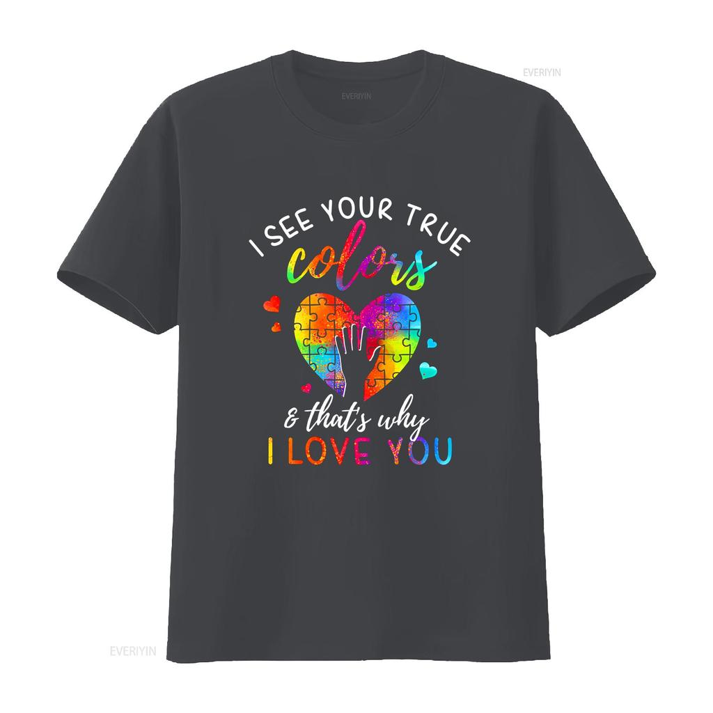 I See Your True Colors Puzzle World Autism Awareness Month T Shirt Women Tops vintage Washed Unisex Stretched streetwear Casual