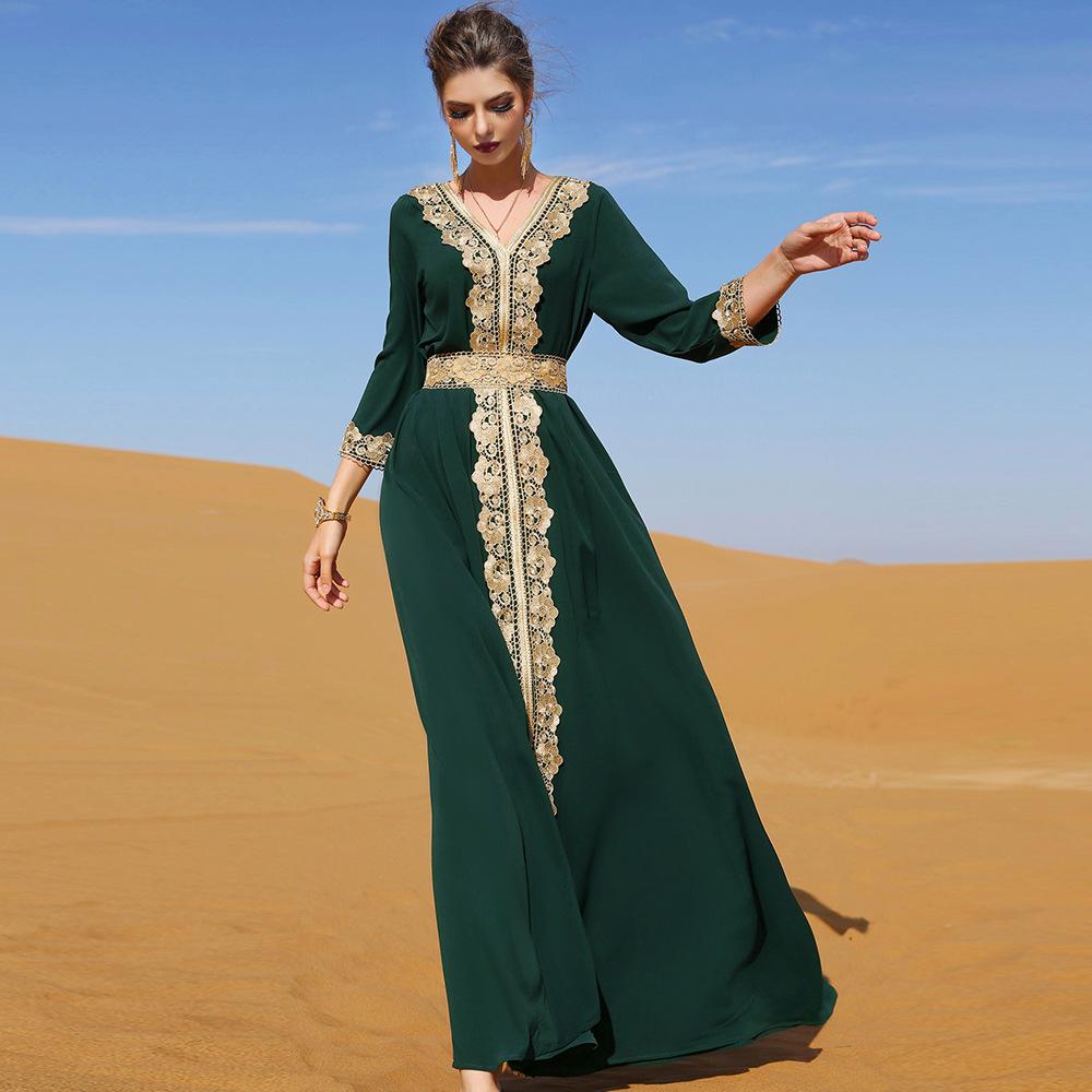 Middle Eastern Muslim Women's Embroidered Robe Loose Casual Long Ethnic Style Dress