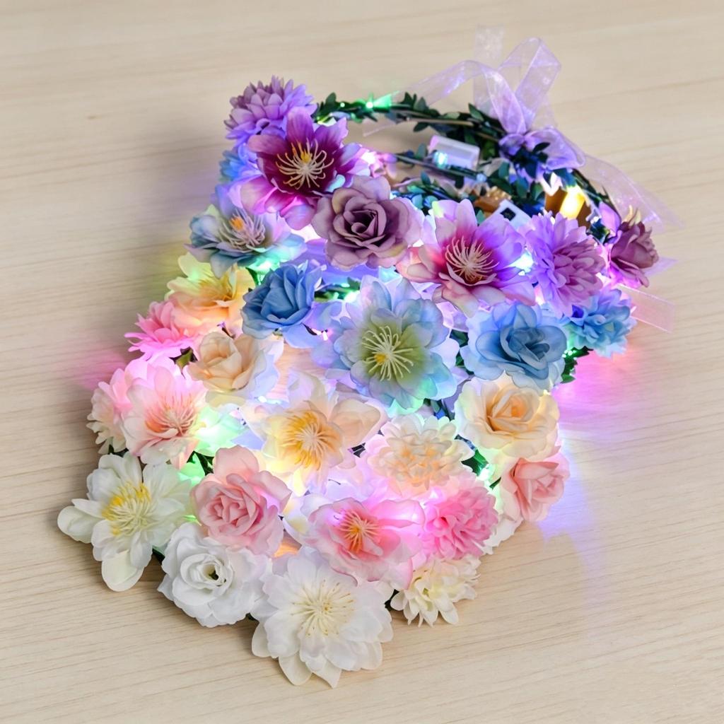 Mori Style Glowing Flower Crown: Fairy Headband for Children & Adults - Perfect for Festivals & Night Markets
