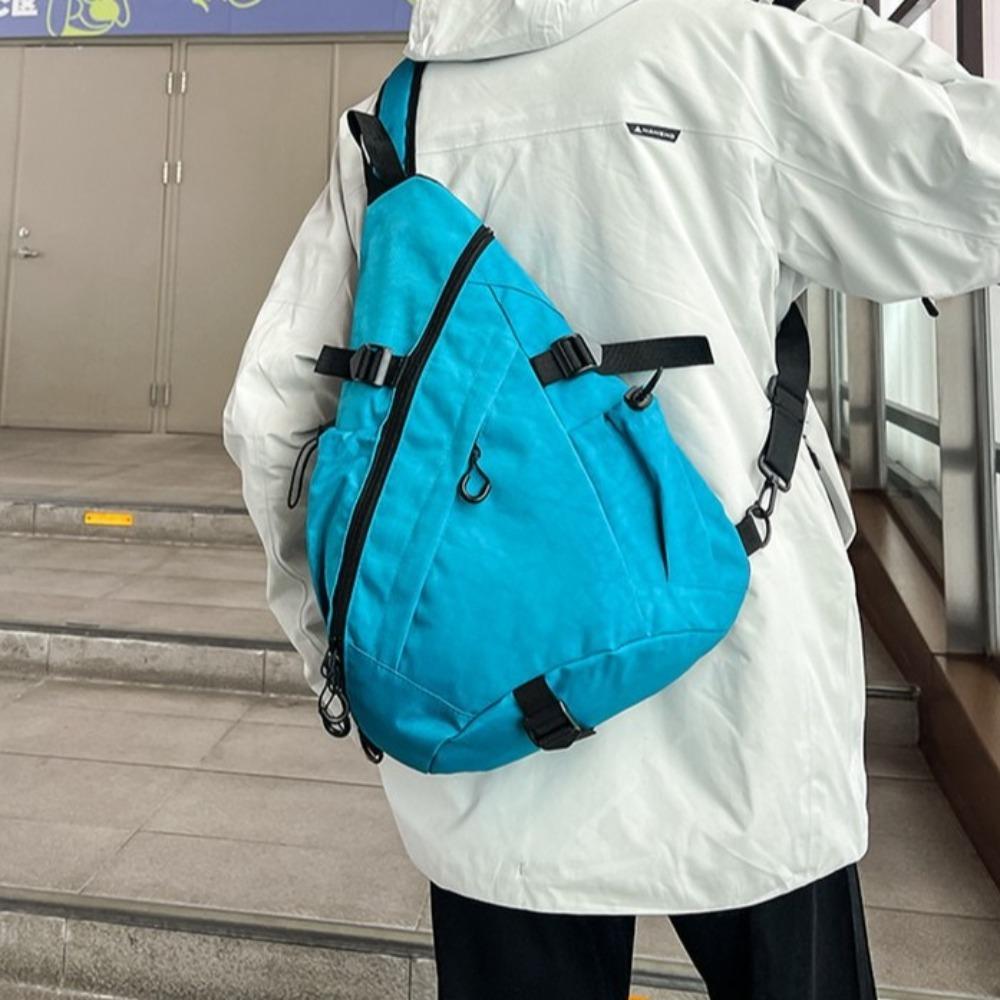 Solid Color Men's Chest Bag Multiple Pockets Sports Crossbody Bag Oxford Cloth Shoulder Bag Travel