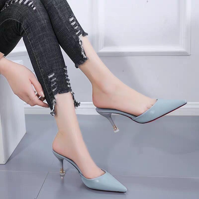 Fashion 2025summer and autumn new non-slip stiletto fashion slippers all-match pointed toe half outdoor women's middle heel