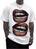 GORGLITTER Men's Lip Print Loose Fit T-Shirt, Short Sleeve, Round Neck, Street Style