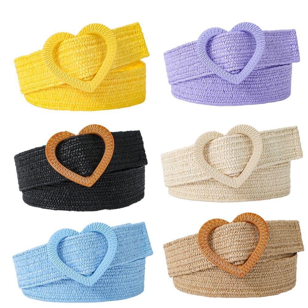 

Love Heart Buckle Braided Belt 4cm Wide Waistband Summer Waist Belt синій