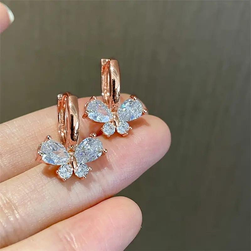 925 Sterling Silver Cubic Zirconia Butterfly Earrings for Women Wedding Party Sweet Female Earrings Gift Trendy Jewelry