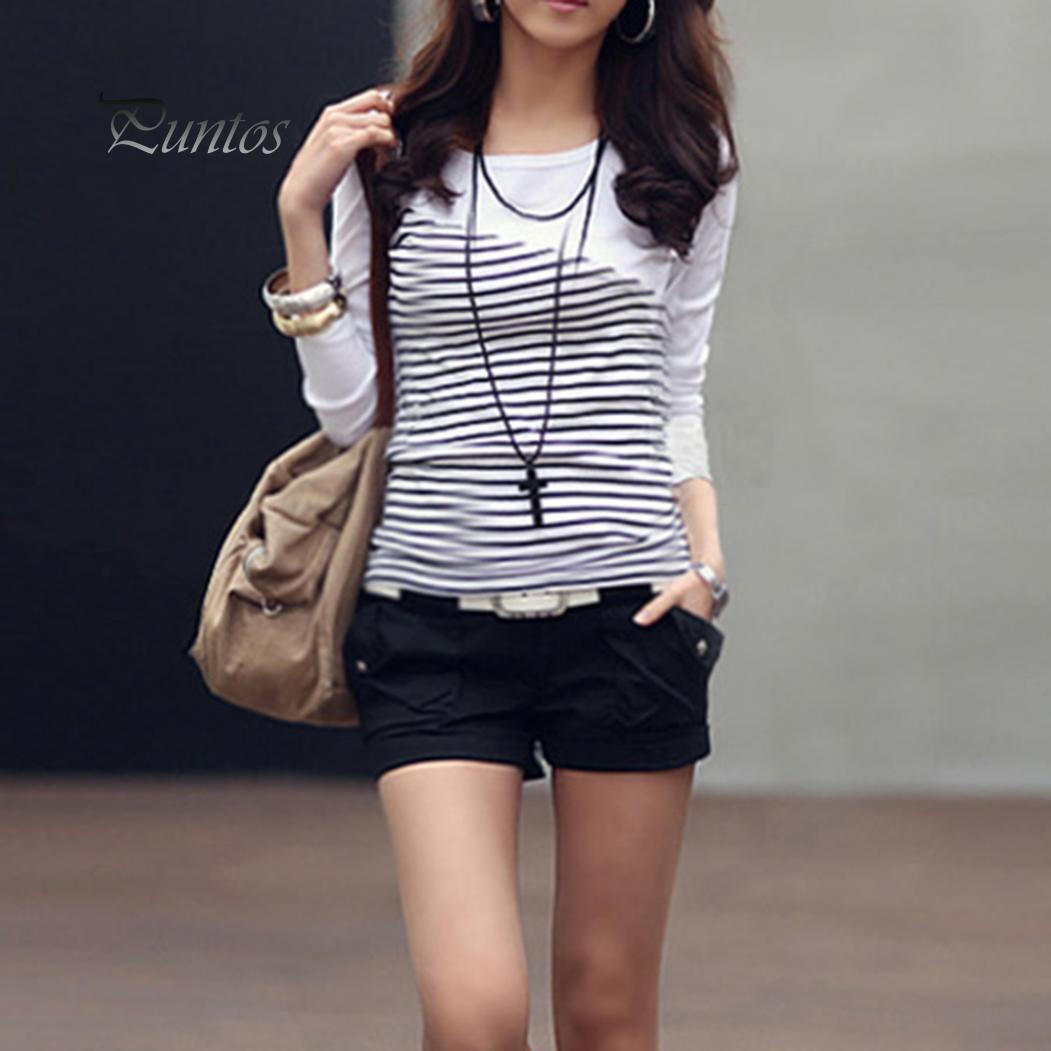 T-shirt Manches Longues Femme Rayures Fines - Mélange Polyester/élasthanne, Col Rond, Confortable Et Extensible - 8