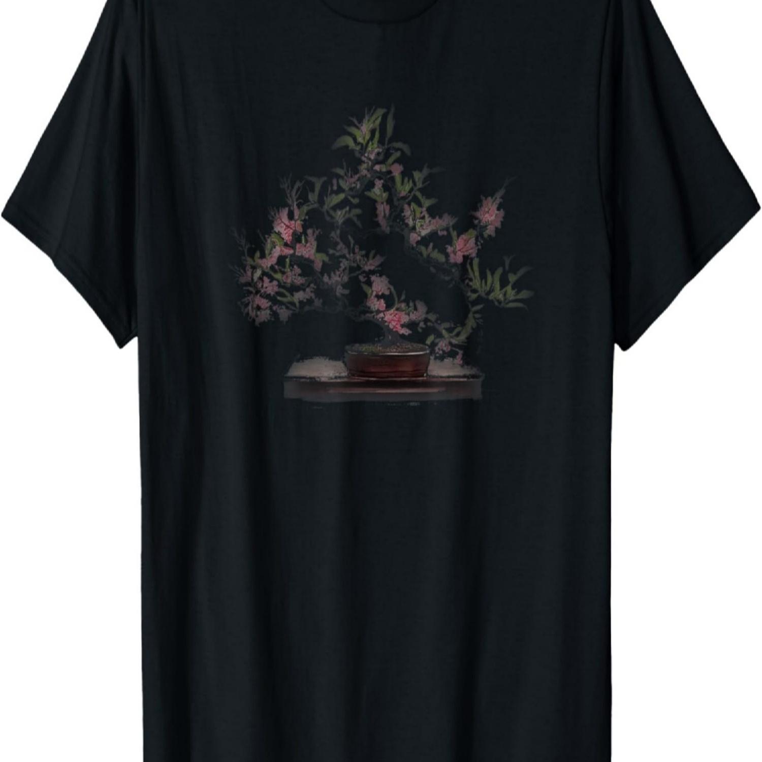 

Table With Bonsai Pink Cherry Blossoms And White T-Shirt S чёрный