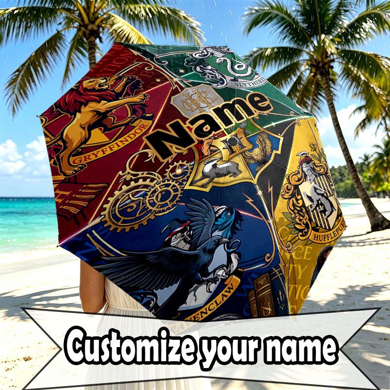 Custom Name Personalized Harry potter Print Umbrella, Auto Open Close, 8‑Rib Sturdy Frame, Commute Camping Hiking Use, Birthday Gift