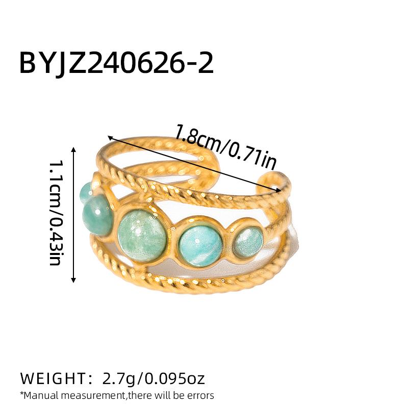 Moda Aço Inoxidável Pedra Natural Turquesa Verde Malaquita Anel Mulheres Boêmio Estiloso Grande Joia de Verão Para Ela Presente 2026