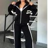 Spring/Fall Striped Zipper Top Women's Casual Sports Set