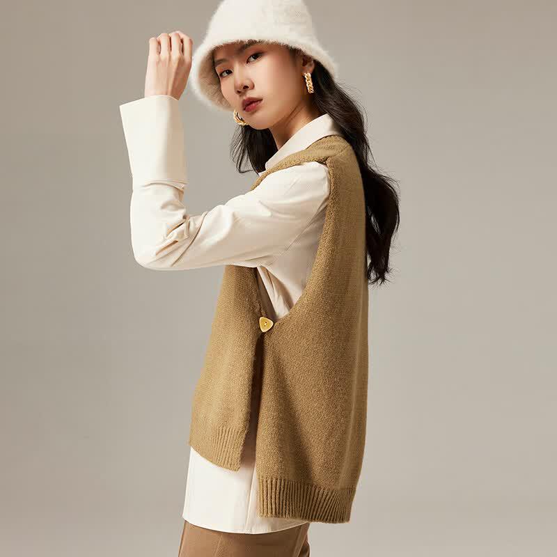 Wudao Women's V-Neck Solid Knit Layering Vest