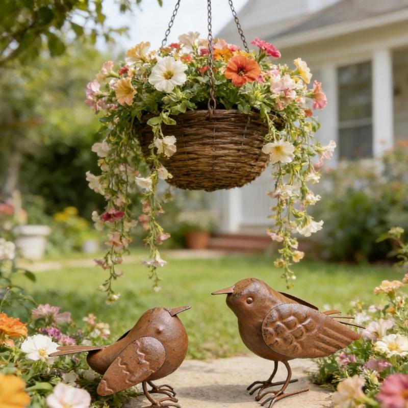 2Pcs Exquisite Decorative Ornament Metal Bird Decorative Ornament Figures Rusty Metal Bird Home Decoration