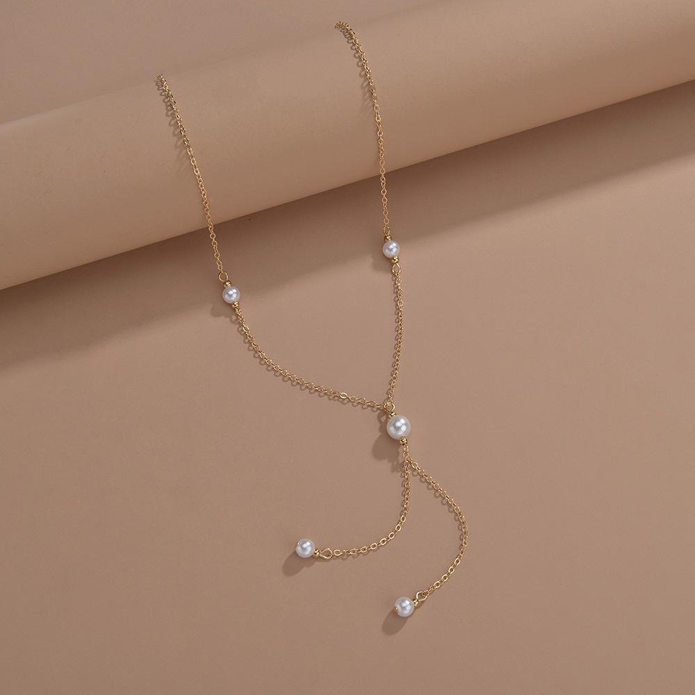 Personal Cold Wind, Pearl Fringed Long Necklace Adjustable Metal Collarbone Chain