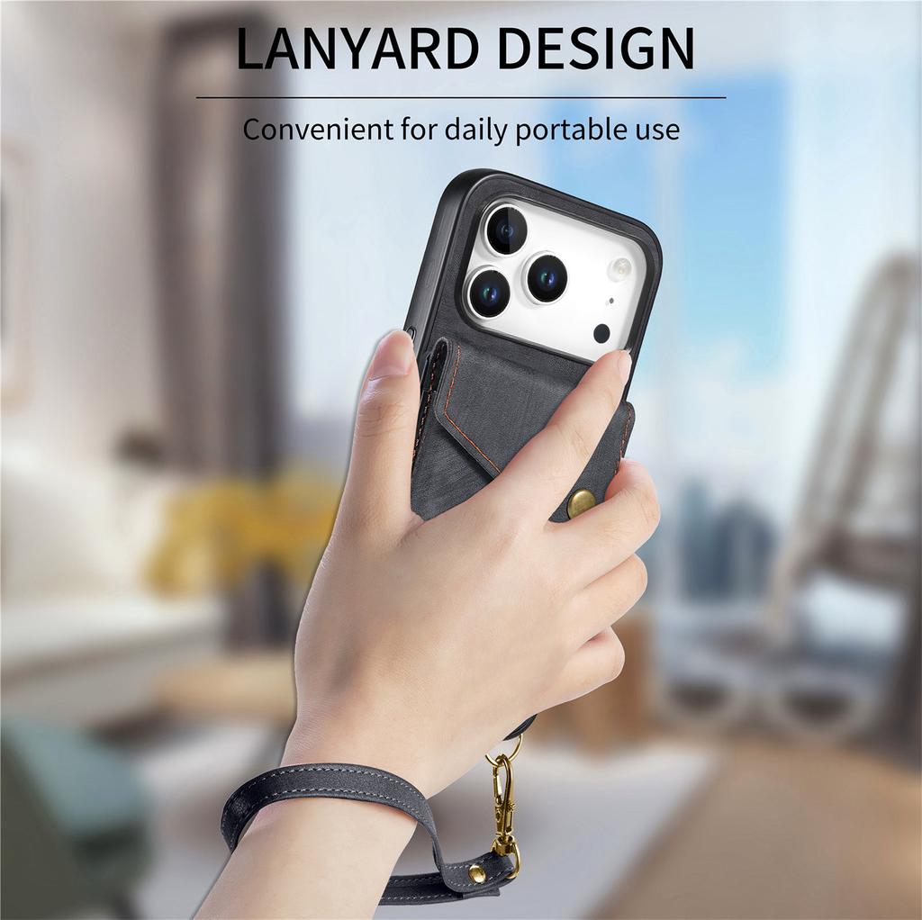 For iPhone 17 Pro Max Case with Card Holder Kickstand Leather Phone Back Cover
