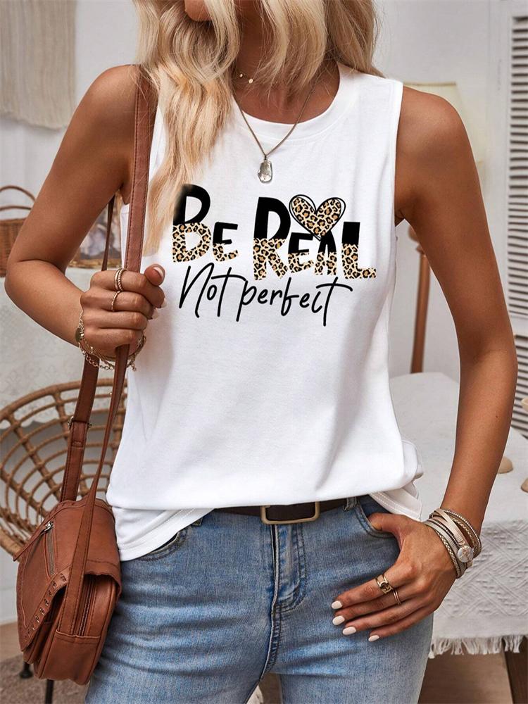 BE REAL Print Women s Tank Top New Leopard Print Women s Crew Neck Tank Top Fashion Tank Top For Everyday Casual Women XL