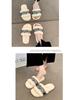 2025 Autumn/Winter Women's Fuzzy Flat Slippers - One-Strap, Letter Design, Versatile Korean Style, Warm Outdoor Footwear (EU)