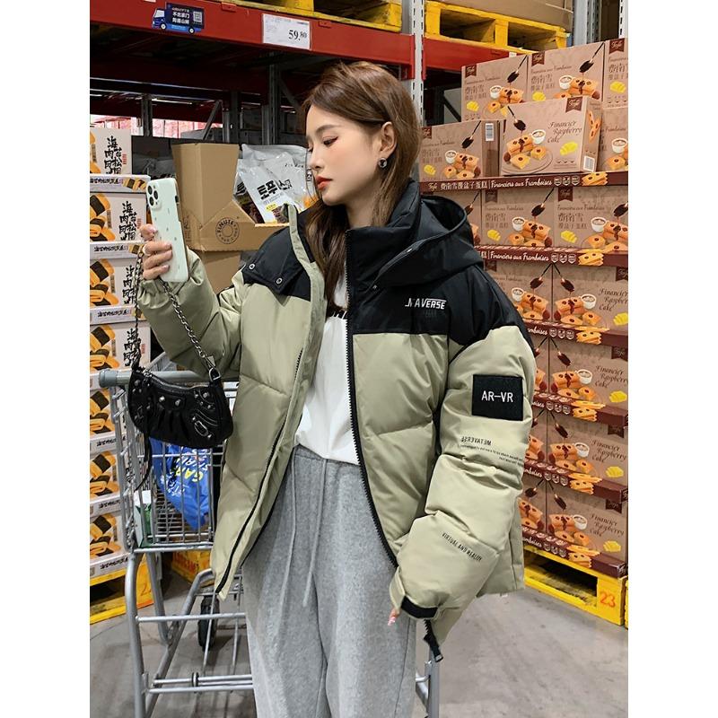 Winter new thickened color matching cotton-padded clothes women's hooded loose cotton-padded clothes bread clothes cotton-padded jacket