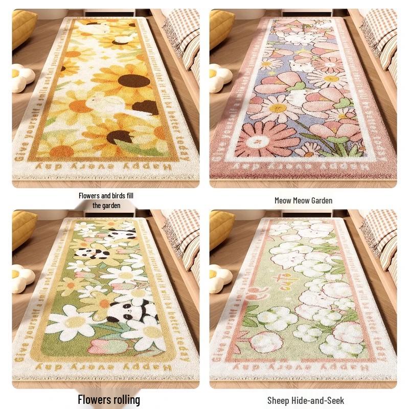 Floral Stain-Resistant Non-Slip Faux Cashmere Rug for Bedroom, Living Room, and Hallway