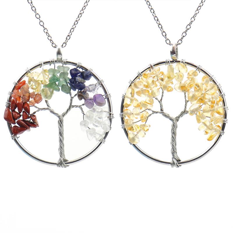 Silk-Wound Natural Gravel Crystal Tree Of Life, Colorful Natural Stone Fortune Tree Necklace Direct Sales N58