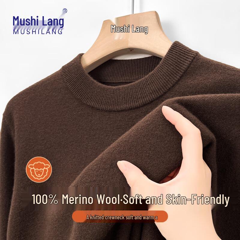 

MUSHILANG Men s 100% Pure Wool Round Neck Pullover Sweater 3XL